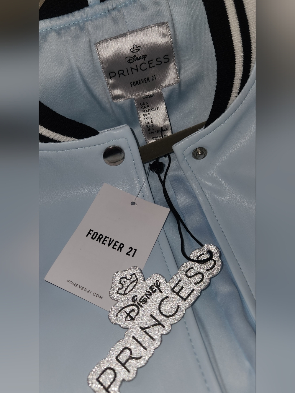 Forever 21 Disney Pale Blue Varsity Cinderella Jacket with Black & White Trim - Picture 6 of 6